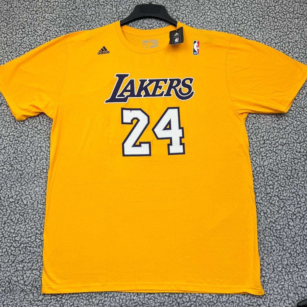 Vintage Los Angeles LA Lakers #24‎ Shirt Men XL Yellow Adidas Short Sleeve New